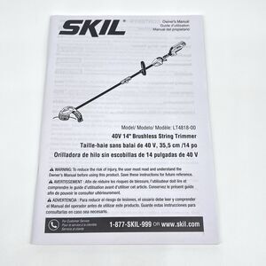 SKIL PWR CORE 40 Brushless 14" String Trimmer 40V LT4818-00 Owners Manual ONLY
